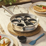 Stainless Steel Egg Poacher Pan With Spatula | 6 Cup | Silver