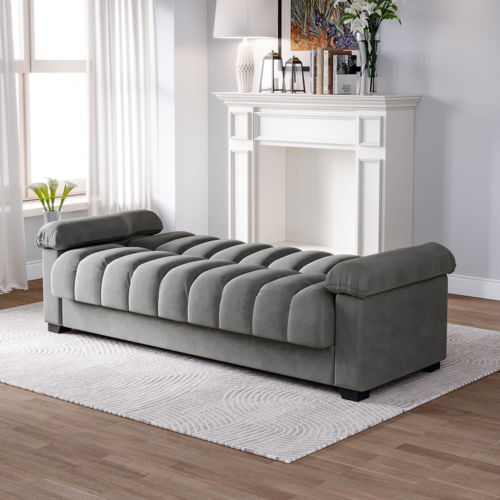 Grey Fabric Sofa Bed With Pillows – Convertible Sleeper Sofa, Super Comfortable Upholstered & Wood Frame