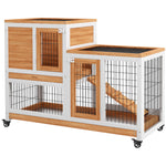 Wooden Indoor Rabbit Hutch Elevated Bunny Cage With Enclosed Run W/ Wheel | Yellow
