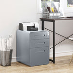 3 Drawer Modern Steel Filing Cabinet With 4 Wheels | One Size | Gray