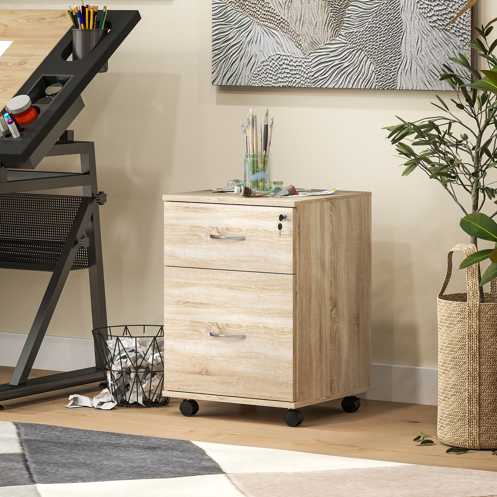 Pedestal Office Mobile Filing Cabinet 2 Drawer Lockable | Yellow