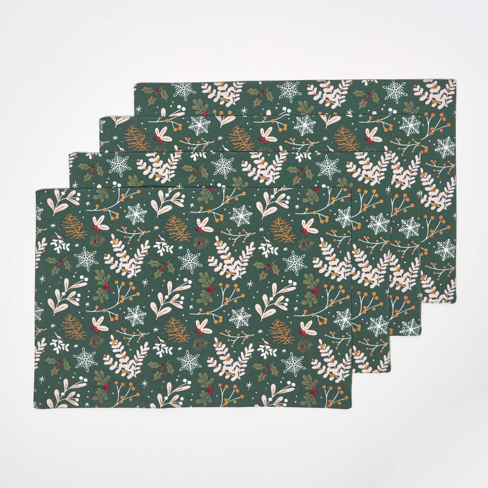 Festive Forest Green Christmas Placemats, Set Of 4