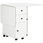 Folding Dining Table, Drop Leaf Table With Storage Drawers | White