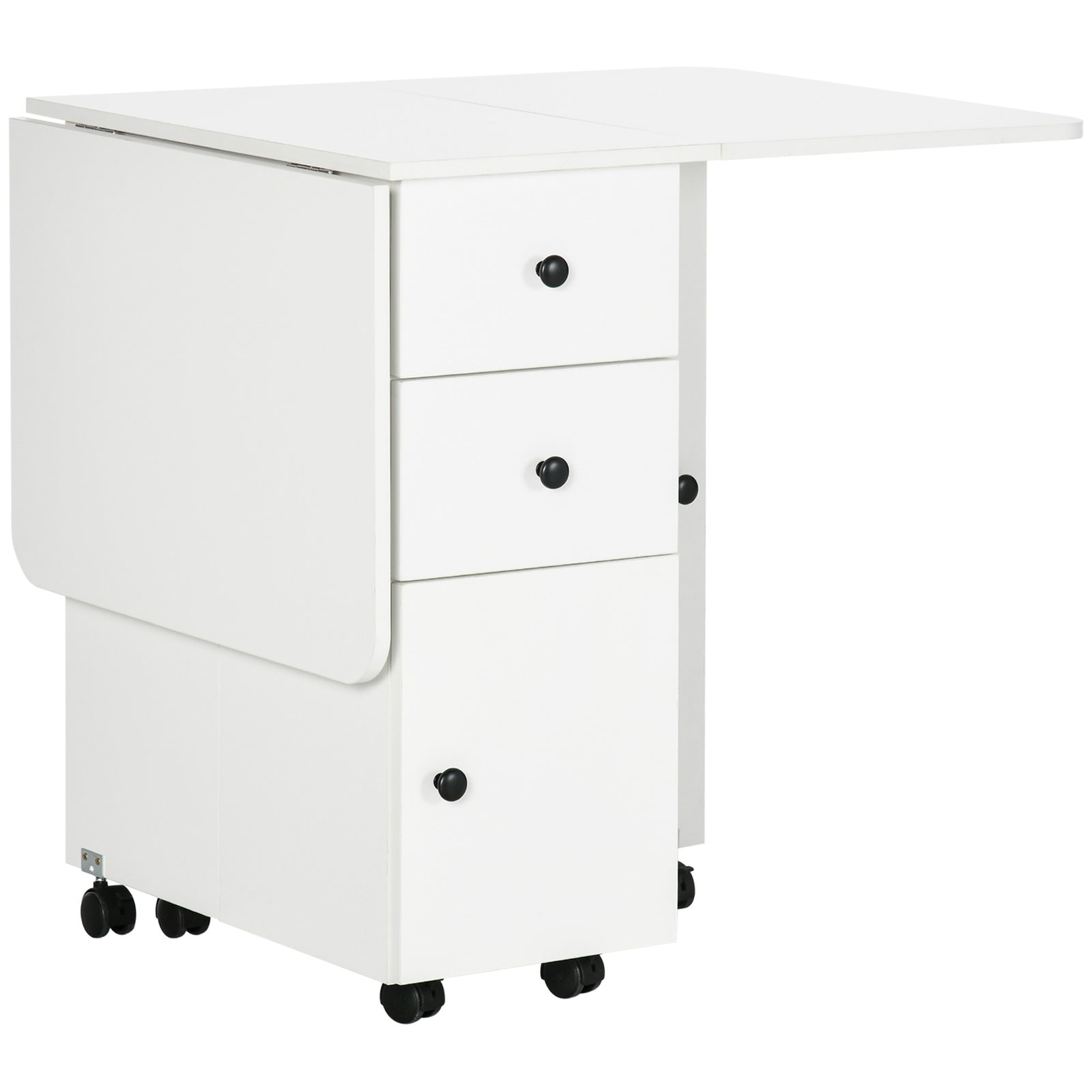 Folding Dining Table, Drop Leaf Table With Storage Drawers | White
