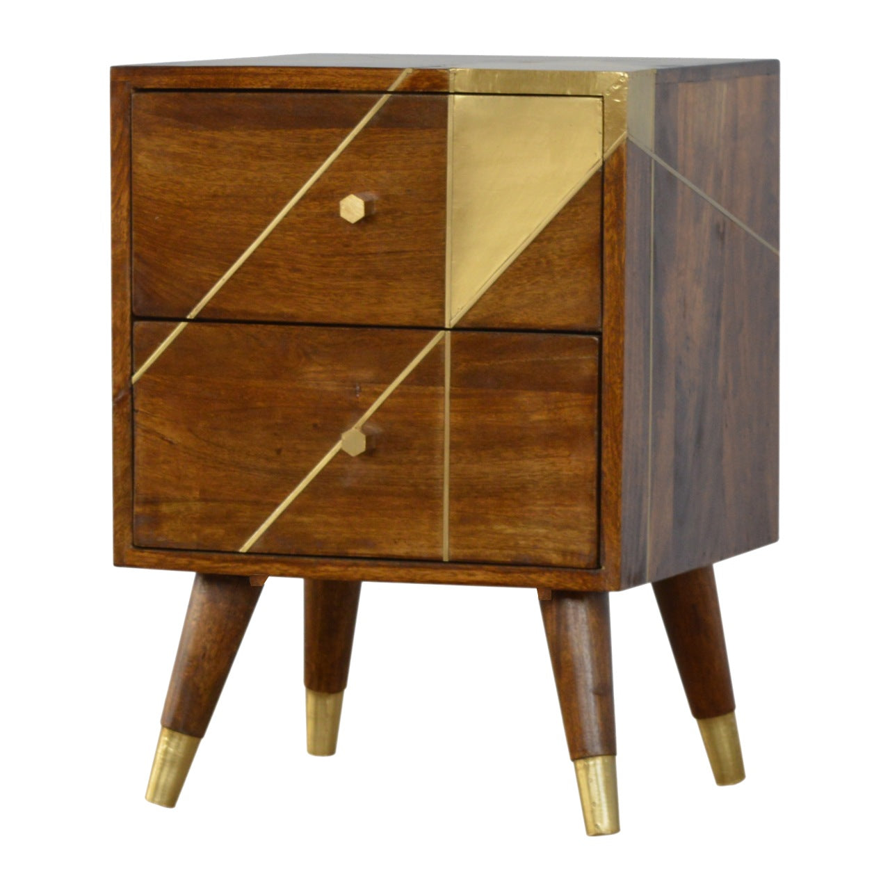 Solid Wood Gold Geometric Chestnut Bedside