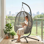 Hanging Egg Chair, Rattan Swing Chair With Stand | Dark Grey