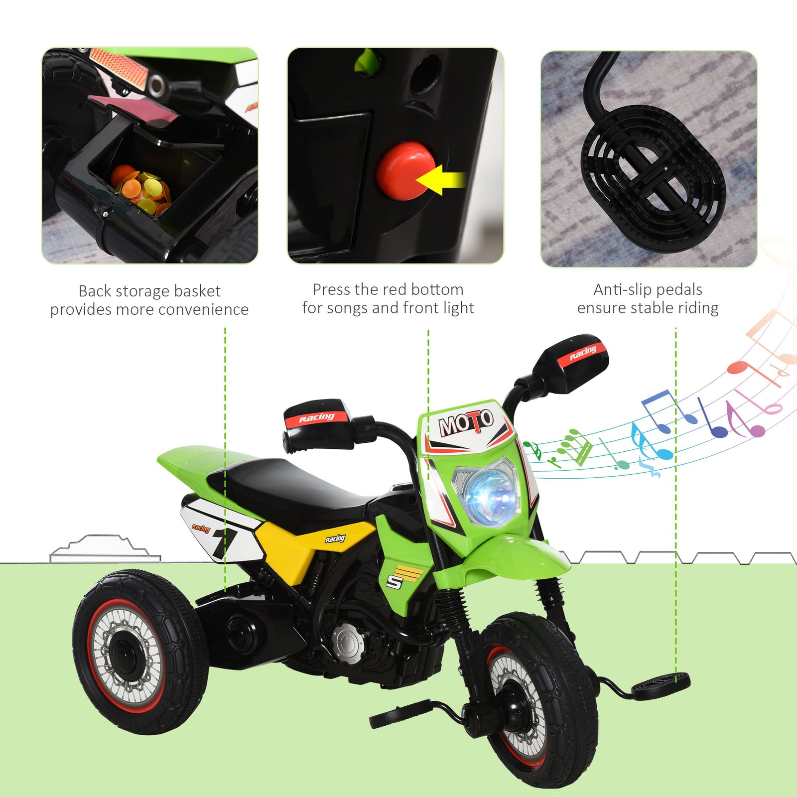 Toddler Pedal Tricycle Ride-on Learning Music Lights 18-36 Months | Green