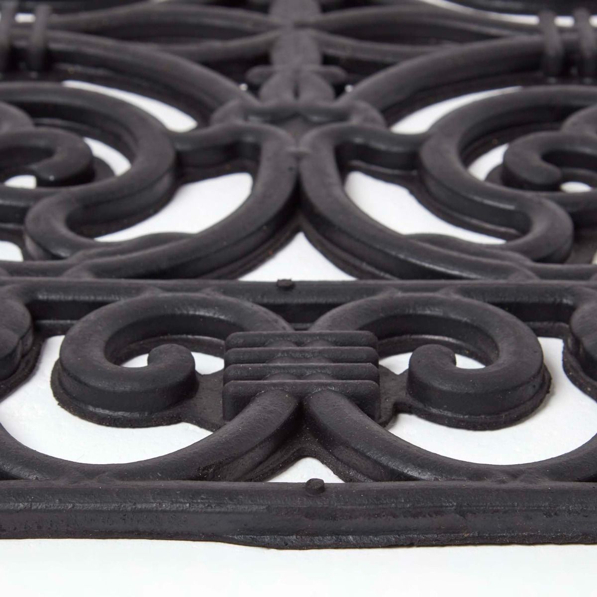 Black Wrought Iron Effect Parisian Rubber Doormat | 70 x 45cm | Black