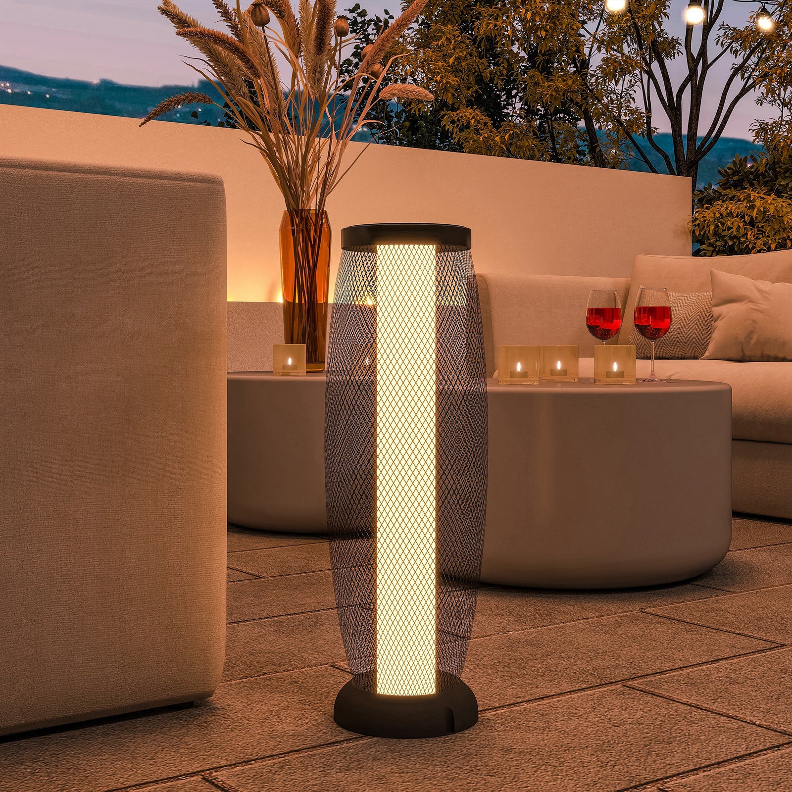 Black Solar Floor Lamp, Metal Shade