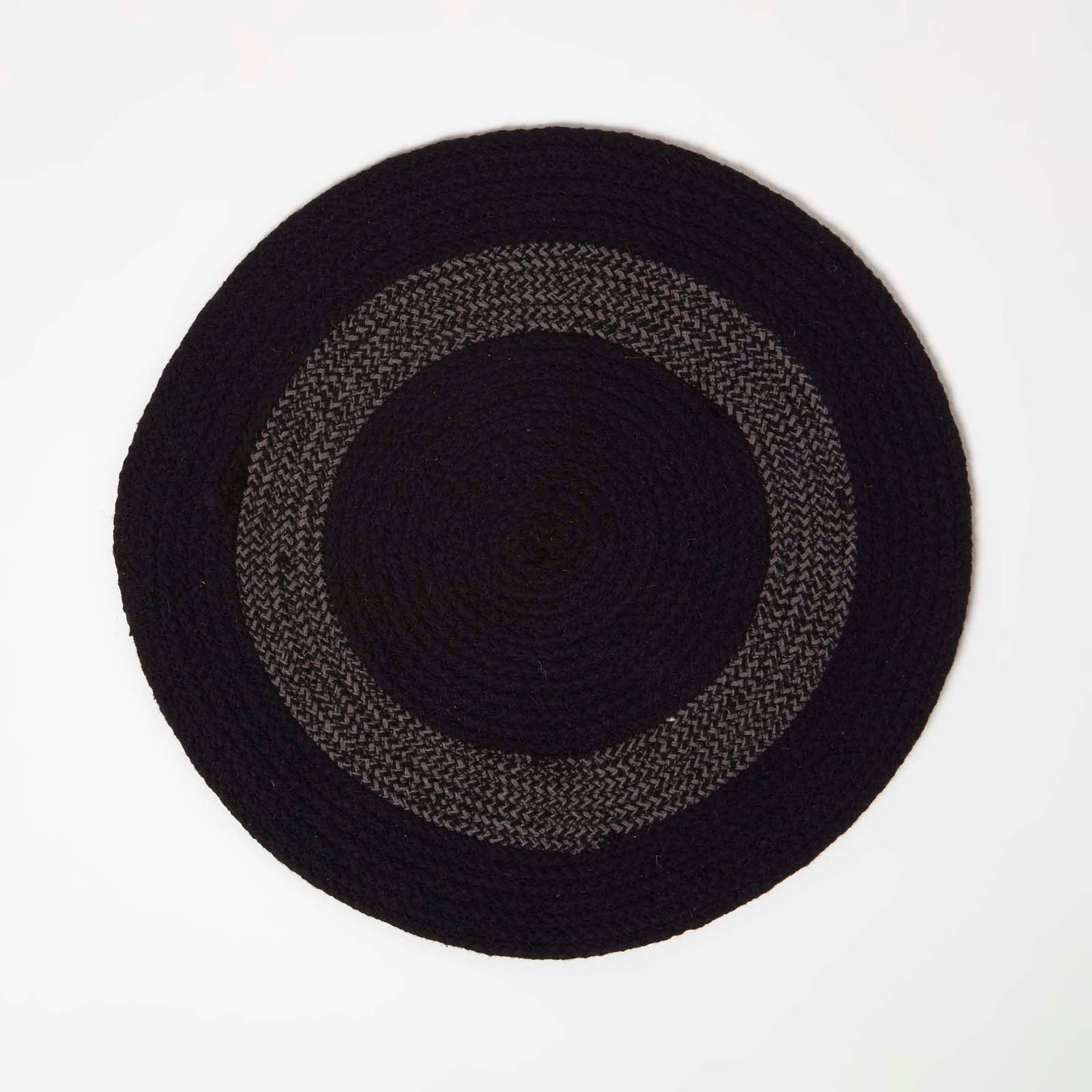 Braided 100% Cotton Round Placemats Set Of 4 | 40cm | Black & Grey