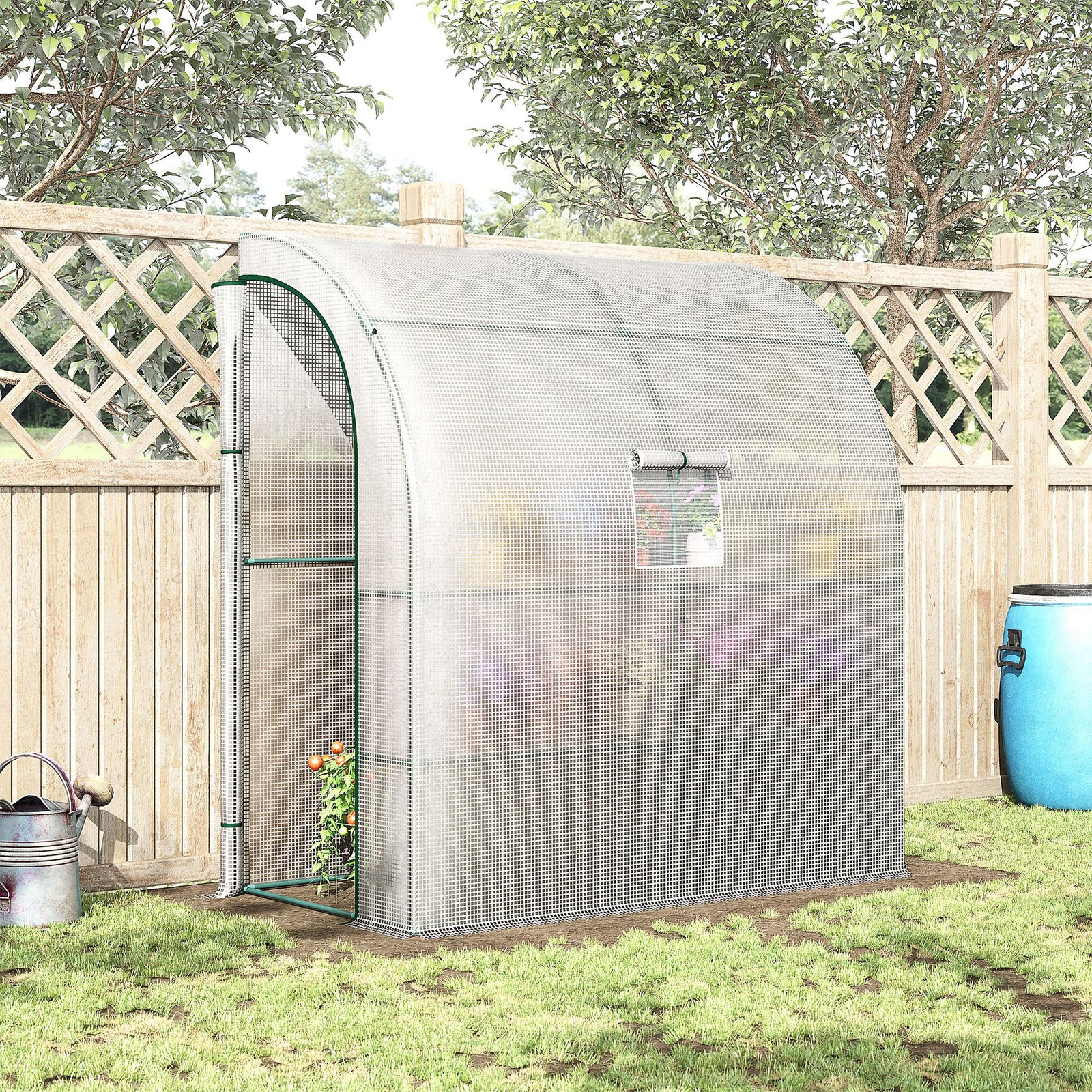 Walk-in Lean-to Greenhouse With Shelf 200x100x215cm | White