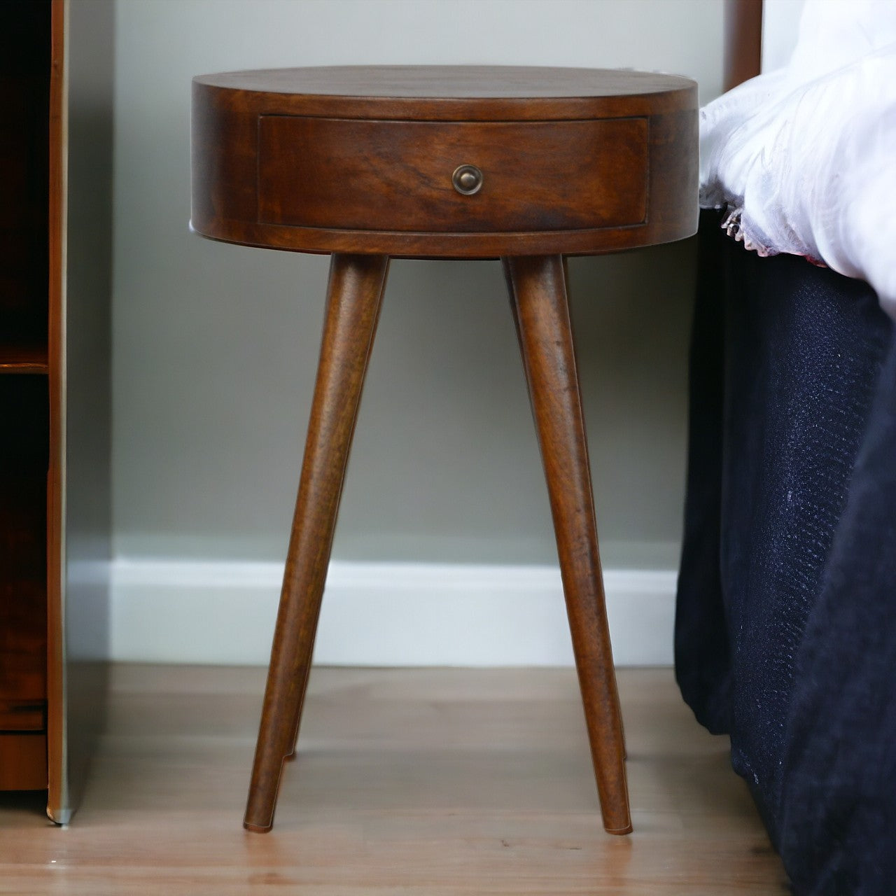 Solid Wood Nordic Chestnut Circular Bedside