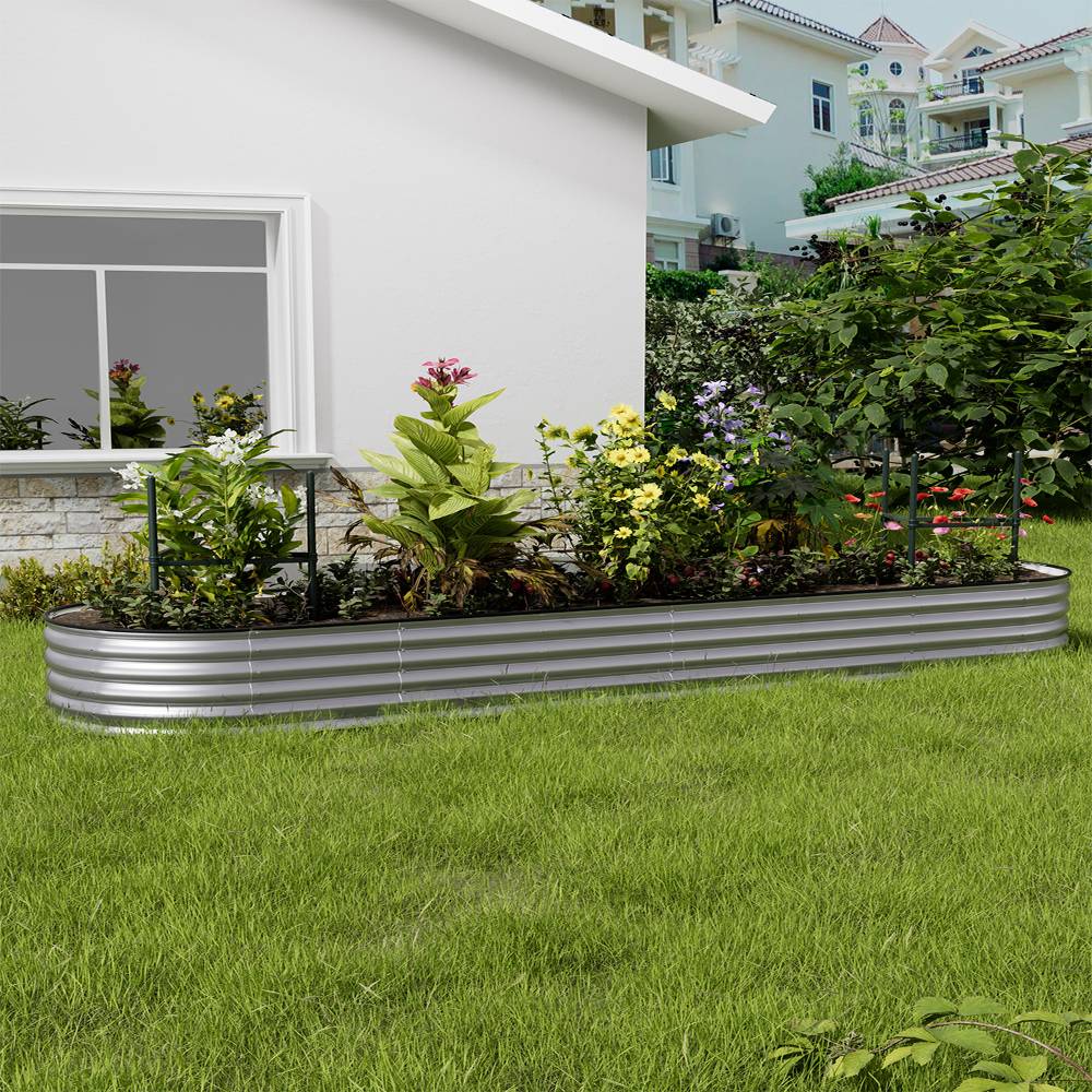 Garden Bed Oval-shaped Galvanized Steel Raised  Galvanized Planter Box Garden Planter With Metal | Large | Galvanized Silver