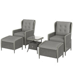 5 Piece Rattan Set With Recliners, 2-tier Coffee Table | Charcoal Grey