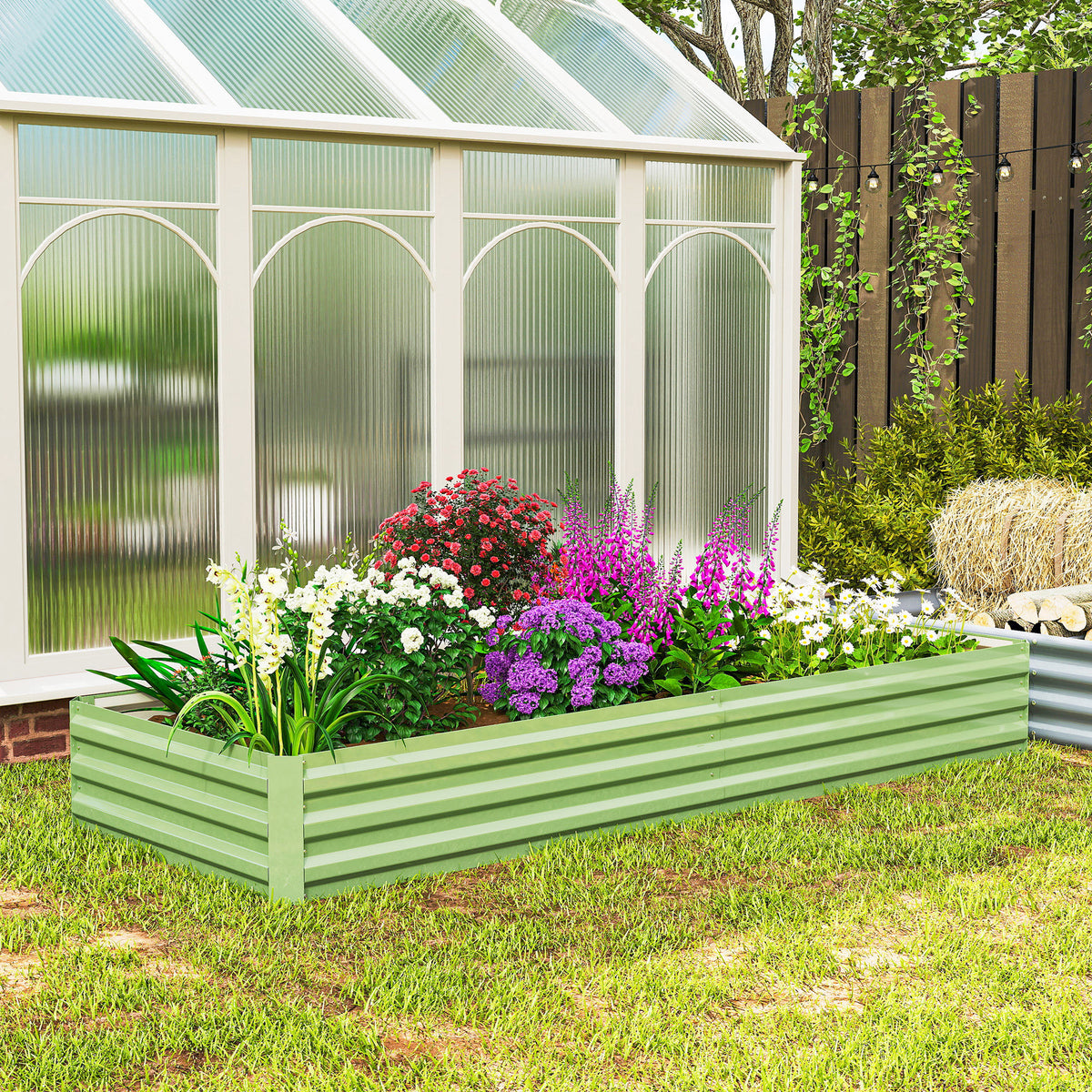 Outsunny Galvanised Raised Garden Bed Metal Planter Box, Light Green