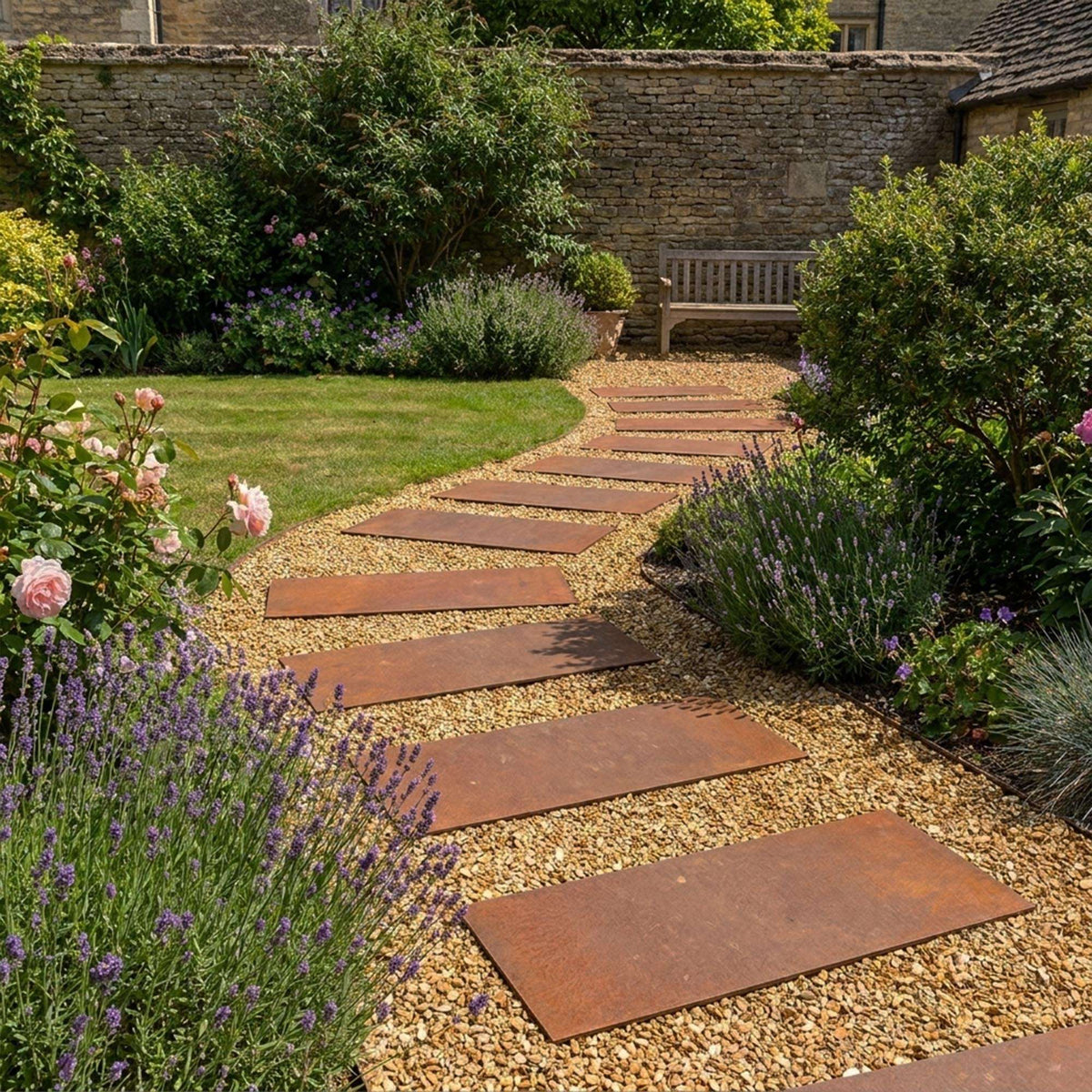 Pre-rusted Metal Stepping Stones Corten Steel Paving 60x25 Cm | Set of 2 | Rust