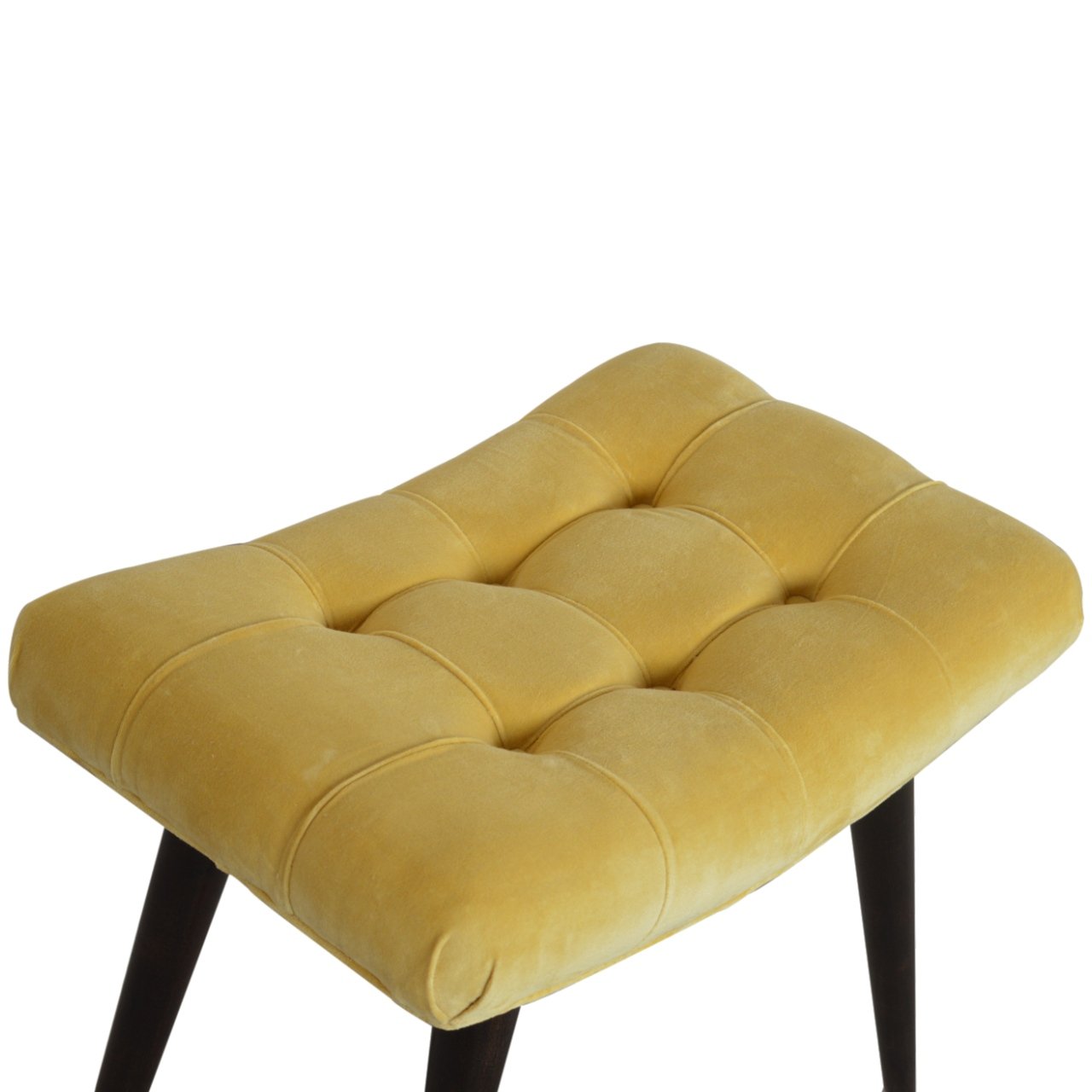 Solid Wood Mustard Cotton Velvet Curved Bench