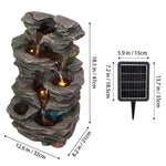Solar-powered Outdoor Water Fountain With Led Lights, Tiered Faux Stone Garden Décor