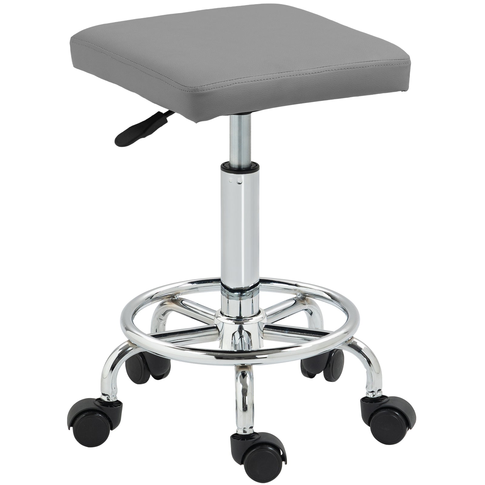 Pu Leather Rolling Stool, Adjustable | Grey