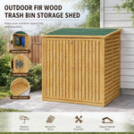 Outdoor Fir Wood Trash Bin Storage Shed– Sloped Asphalt Roof, Lockable Door, Natural Wood, Floor Included