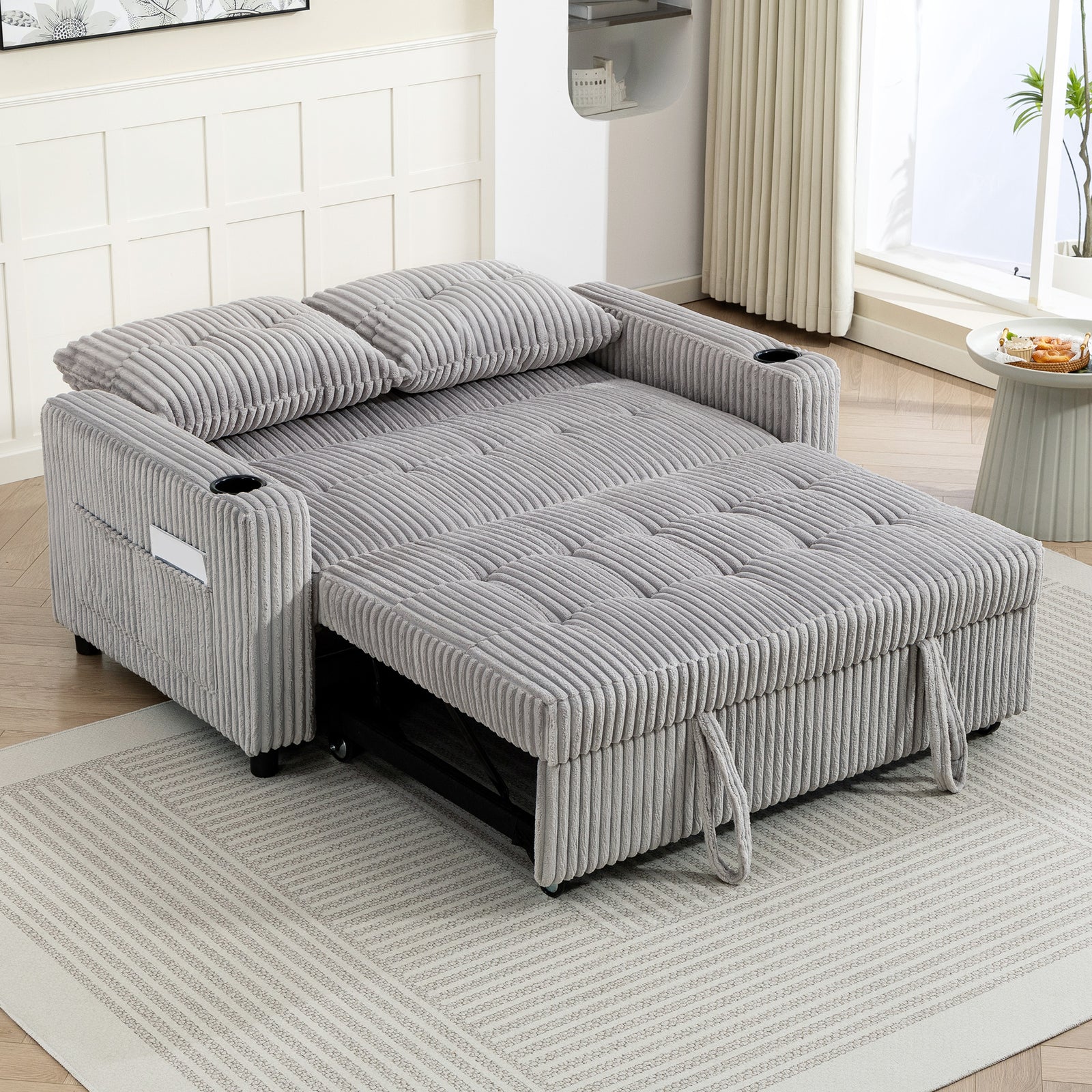 2 Seater Sofa Bed, Click Clack Pull Out Bed Settee | Light Grey