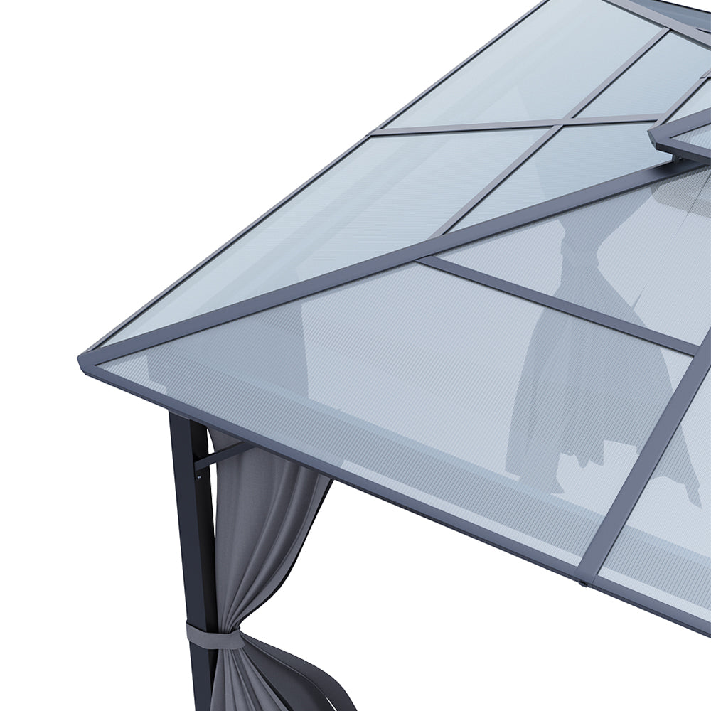 3x3m Hardtop Patio Gazebo With Curtains Metal Frame Outdoor Canopy Shelter 2.7m Height