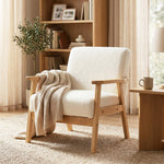 HOMCOM Accent Chair With Wood Frame Wide Seat Sherpa Fleece Armchair