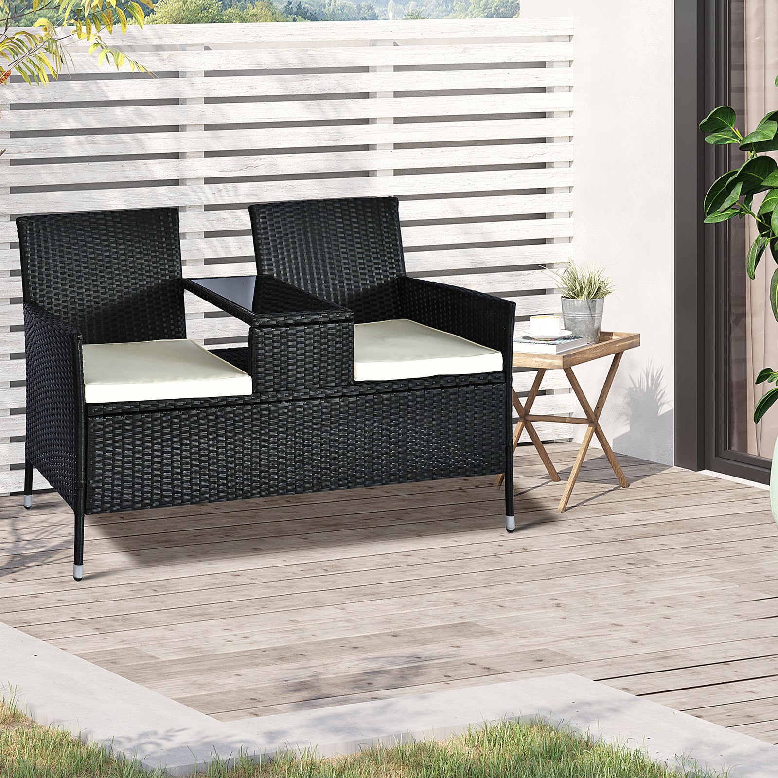 Companion Seat Table Chair Conservatory Rattan Loveseat | Black