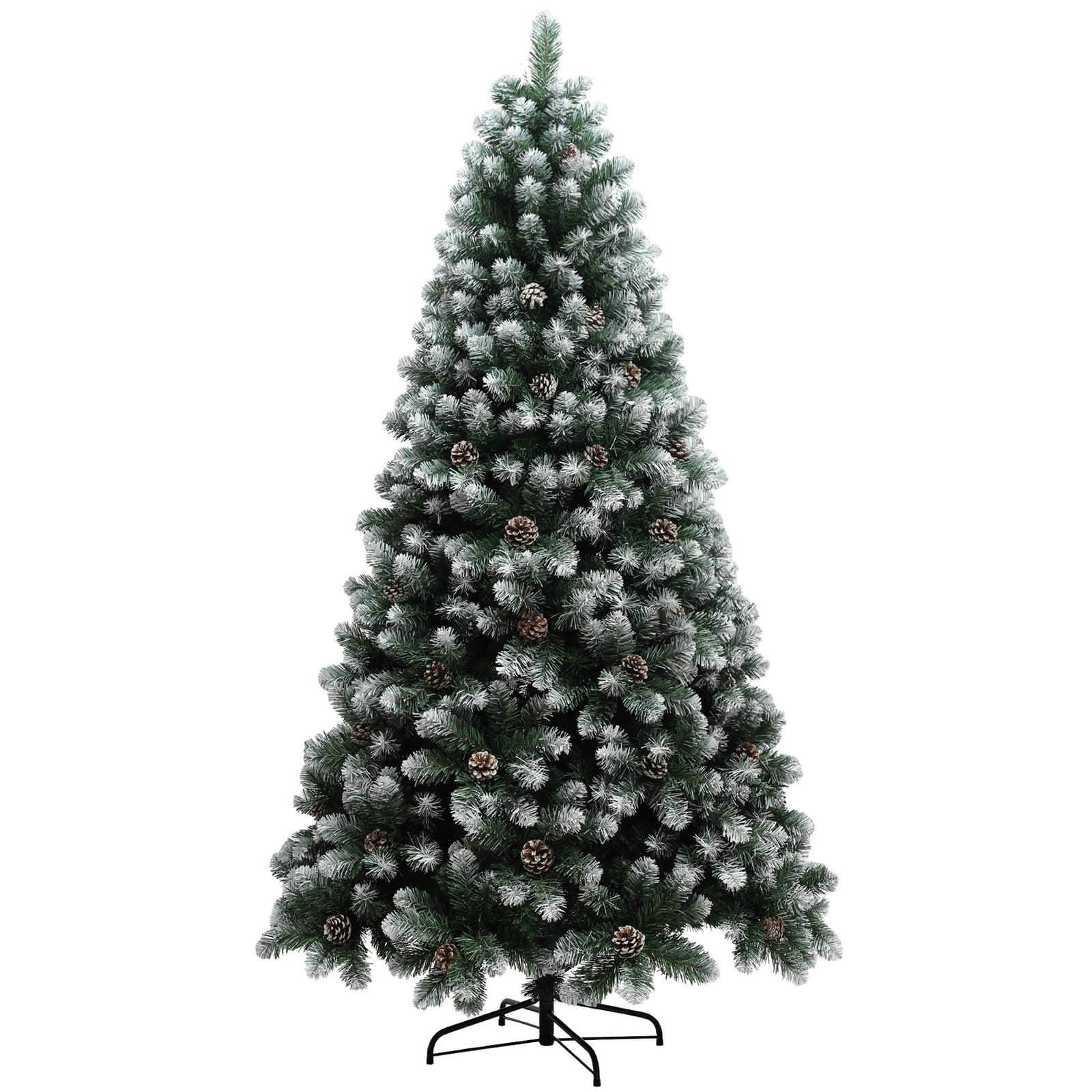 5/6/7ft Artificial Pine Christmas Tree With Pinecones, Steel Base | 7ft | Green