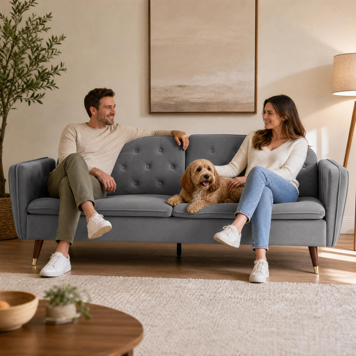 Victoria Velvet Sofa Bed 3 Seater | Light Grey