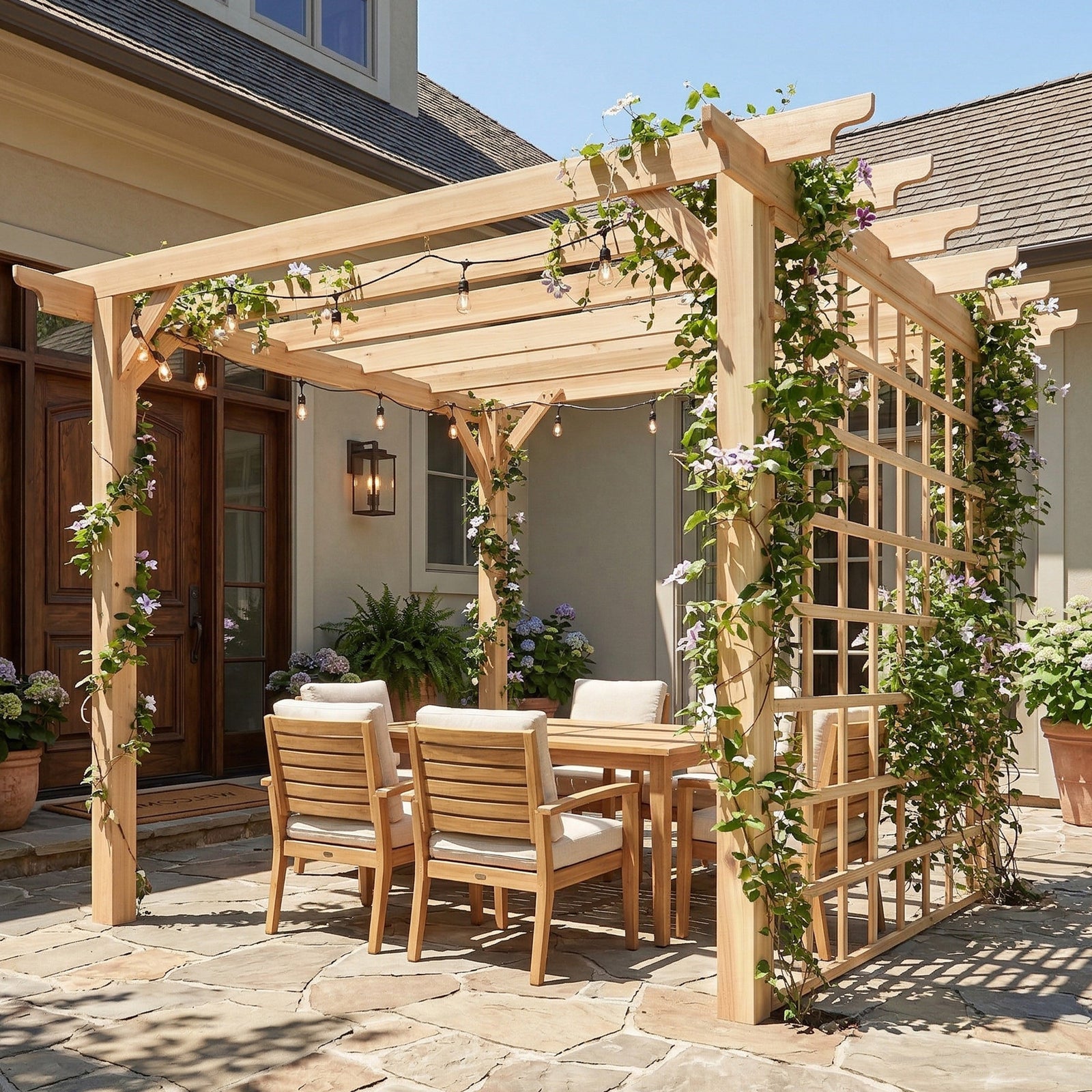 Outsunny 3 X 3 M Wooden Pergola Gazebo Arch With Trellis, Nature Wood Finish