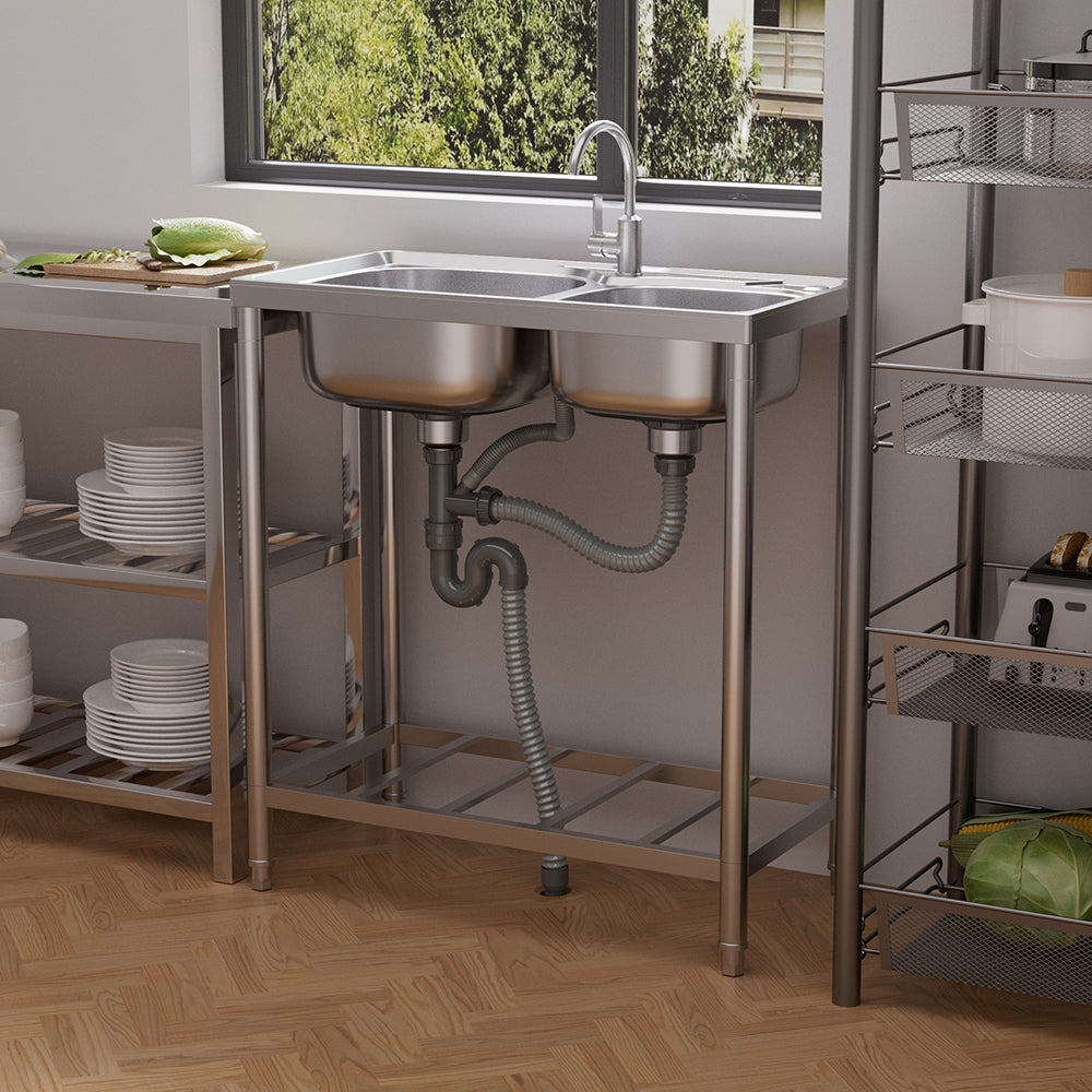 76cm*40cm*85cm H 201 Stainless Steel 2 Compartments Commercial Sink