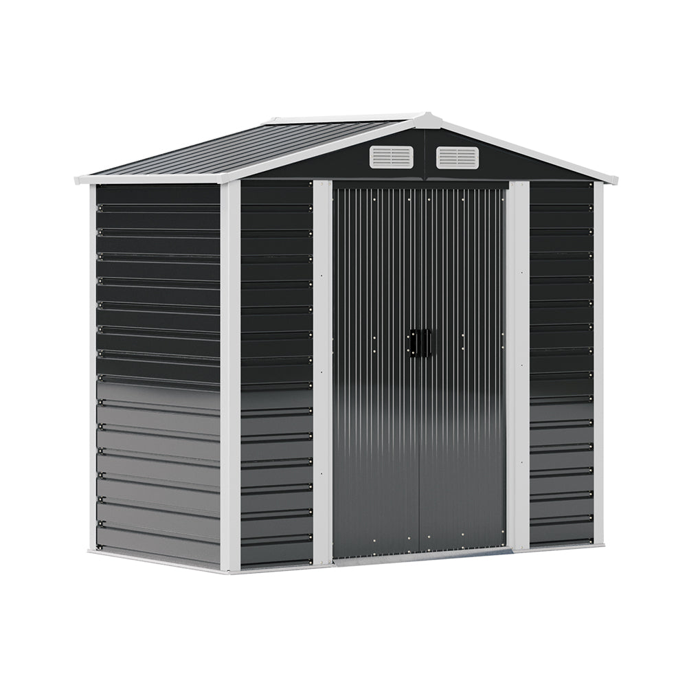 4 x 7ft Outdoor Metal Storage Shed with Foundation Base, Double Sliding Doors, 4 Ventilation Vents, Weatherproof Garden Tool Shed