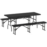 Rattan Effect Folding Picnic Table And Bench Set W/ Handles