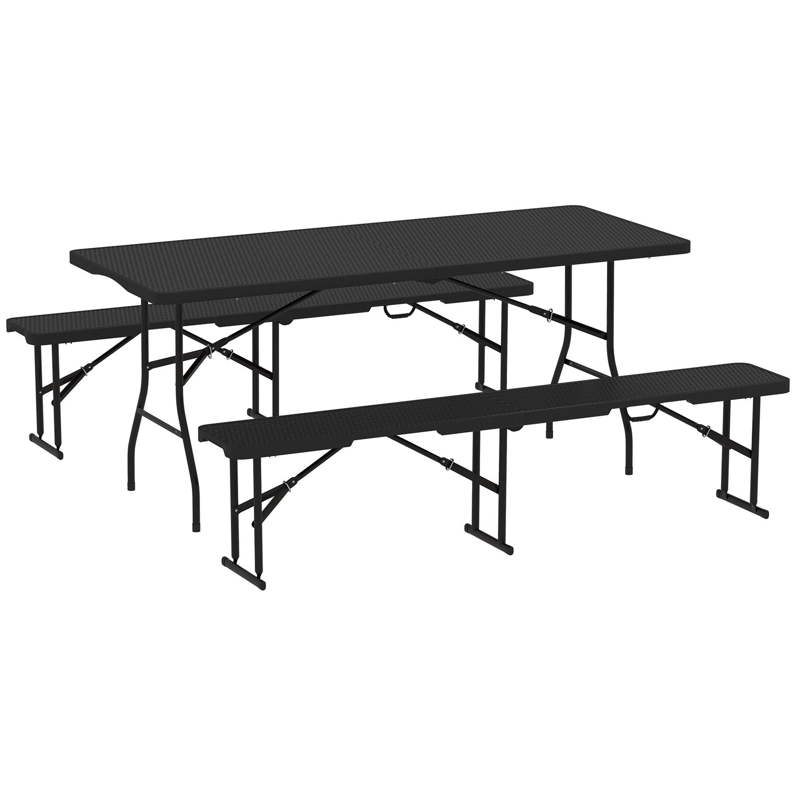 Rattan Effect Folding Picnic Table And Bench Set W/ Handles