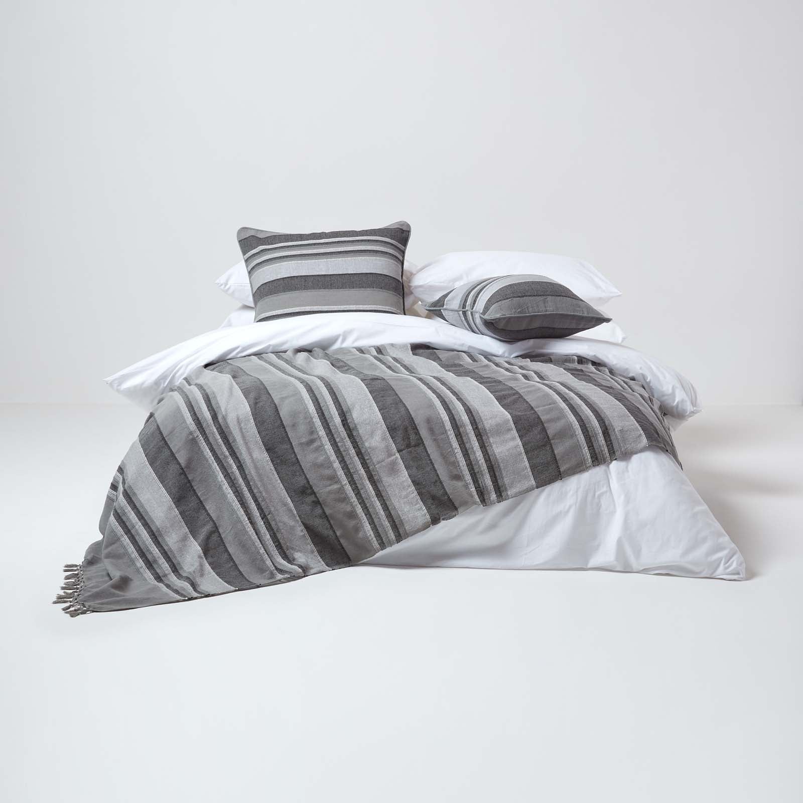 Cotton Morocco Striped Throw | 225cm x 255cm | Grey