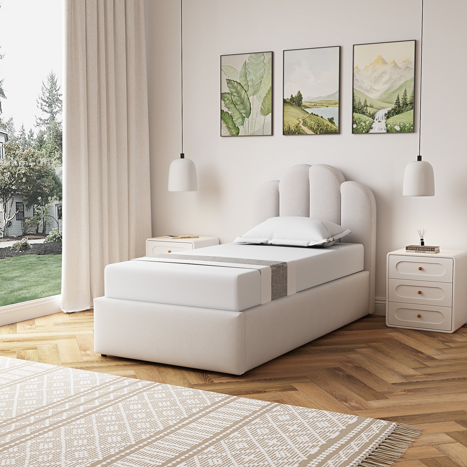 Ranson Fabric Ottoman Bed Frame | Single | Beige