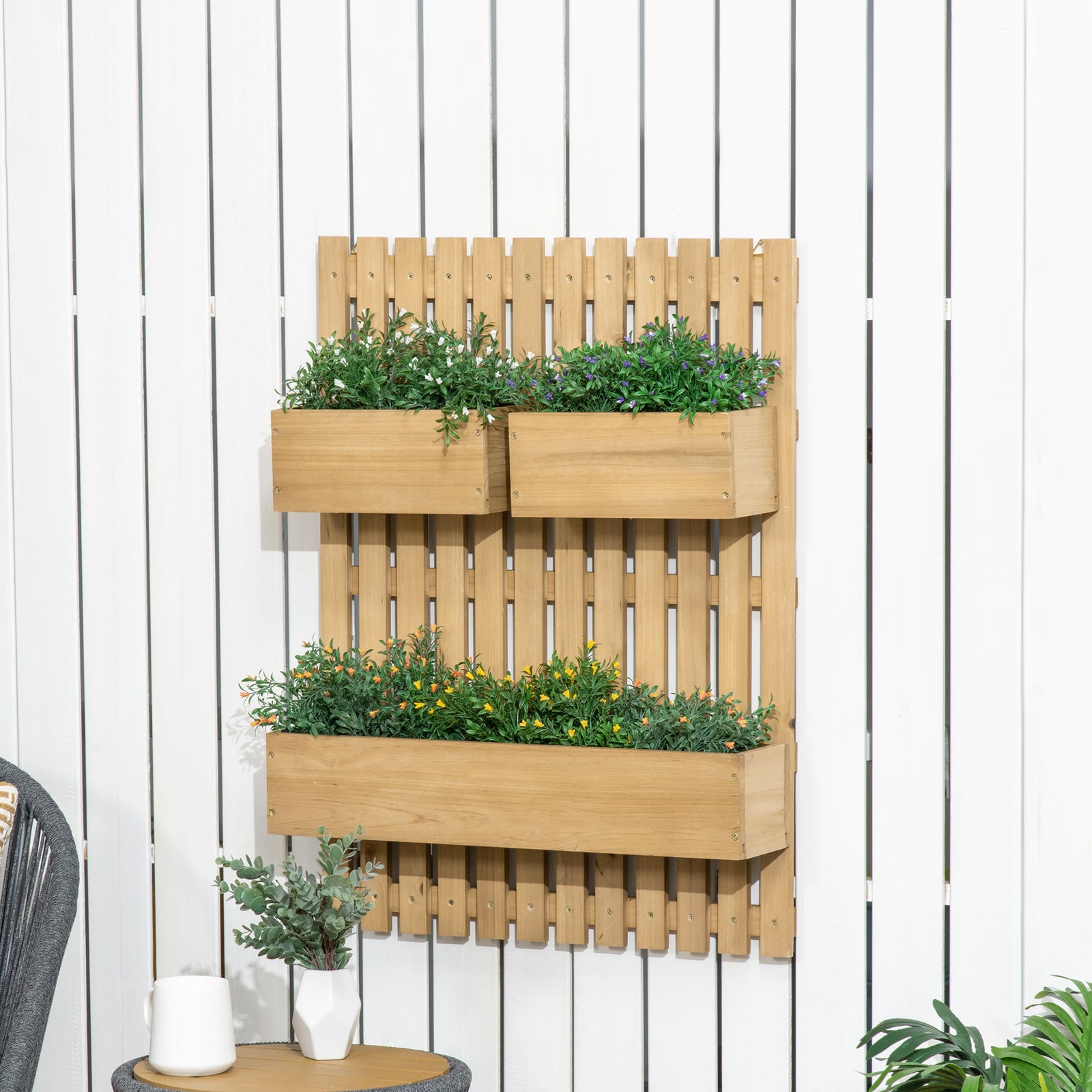 Wall-mounted Planter With Trellis And 3 Boxes | Yellow
