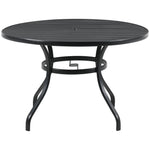 Garden Table W/ Parasol Hole, Round Slatted Metal Top, Black