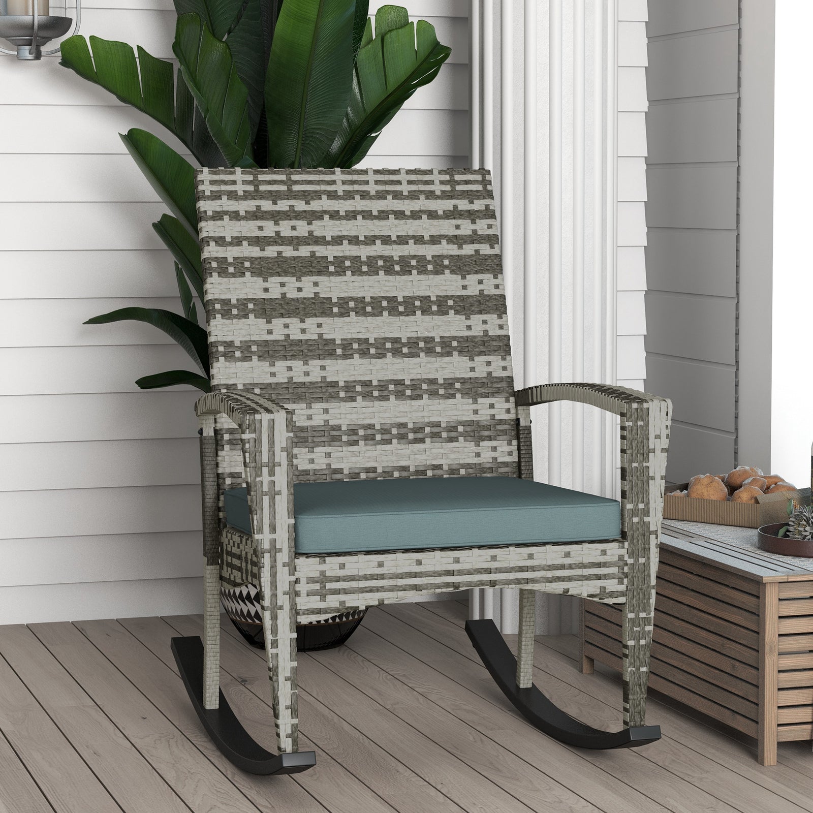 Rattan Rocking Chair Garden Recliner | Dark Grey
