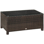 Garden Rattan Side Table,wicker Coffee Desk, Glass Top | Brown