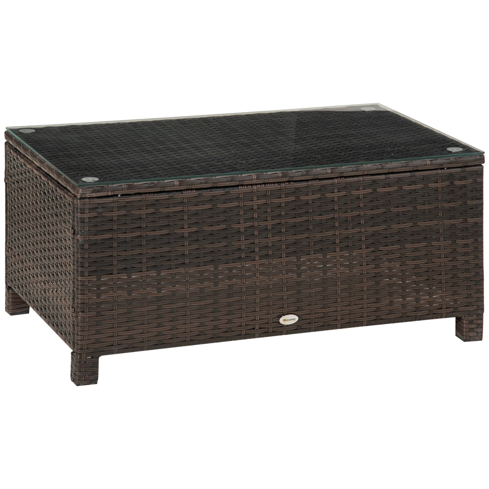 Garden Rattan Side Table,wicker Coffee Desk, Glass Top | Brown