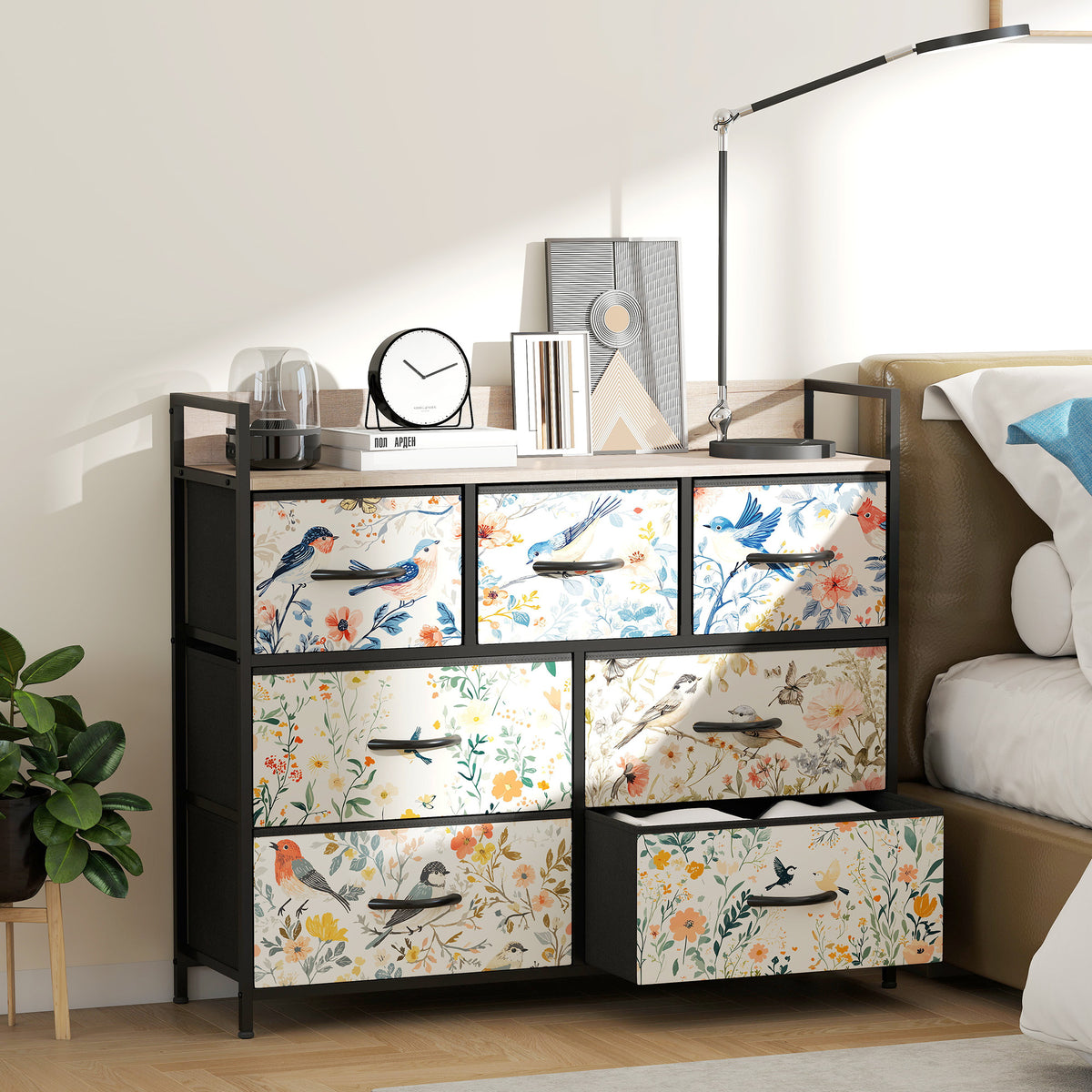 HOMCOM 7-drawer Chest Of Drawers, Fabric Dresser With Open Shelf