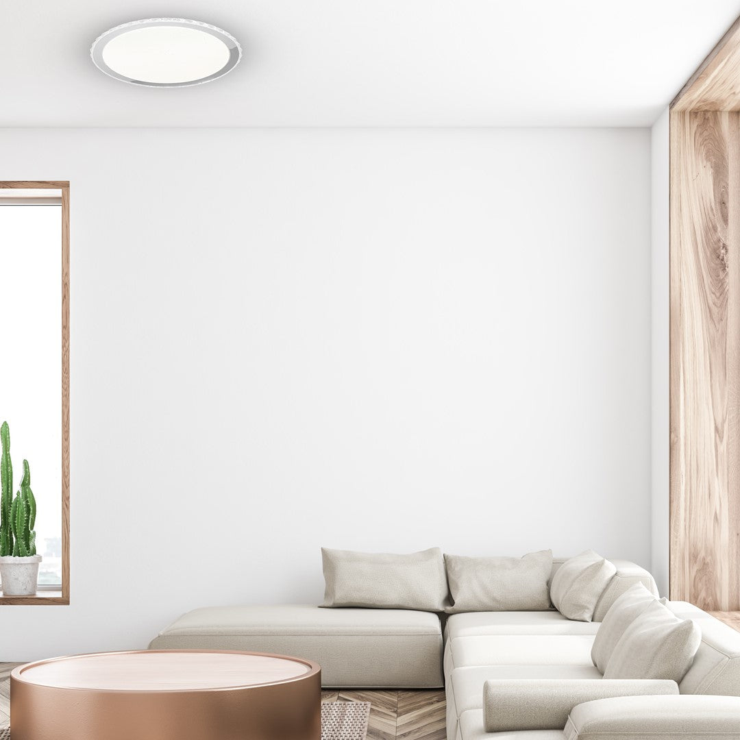 Layla Stylish White Ceiling Lamp Led Dimmable With Invluded Remote Shade Designed To Give The Effect Of A Starry Sky | 50cm | White