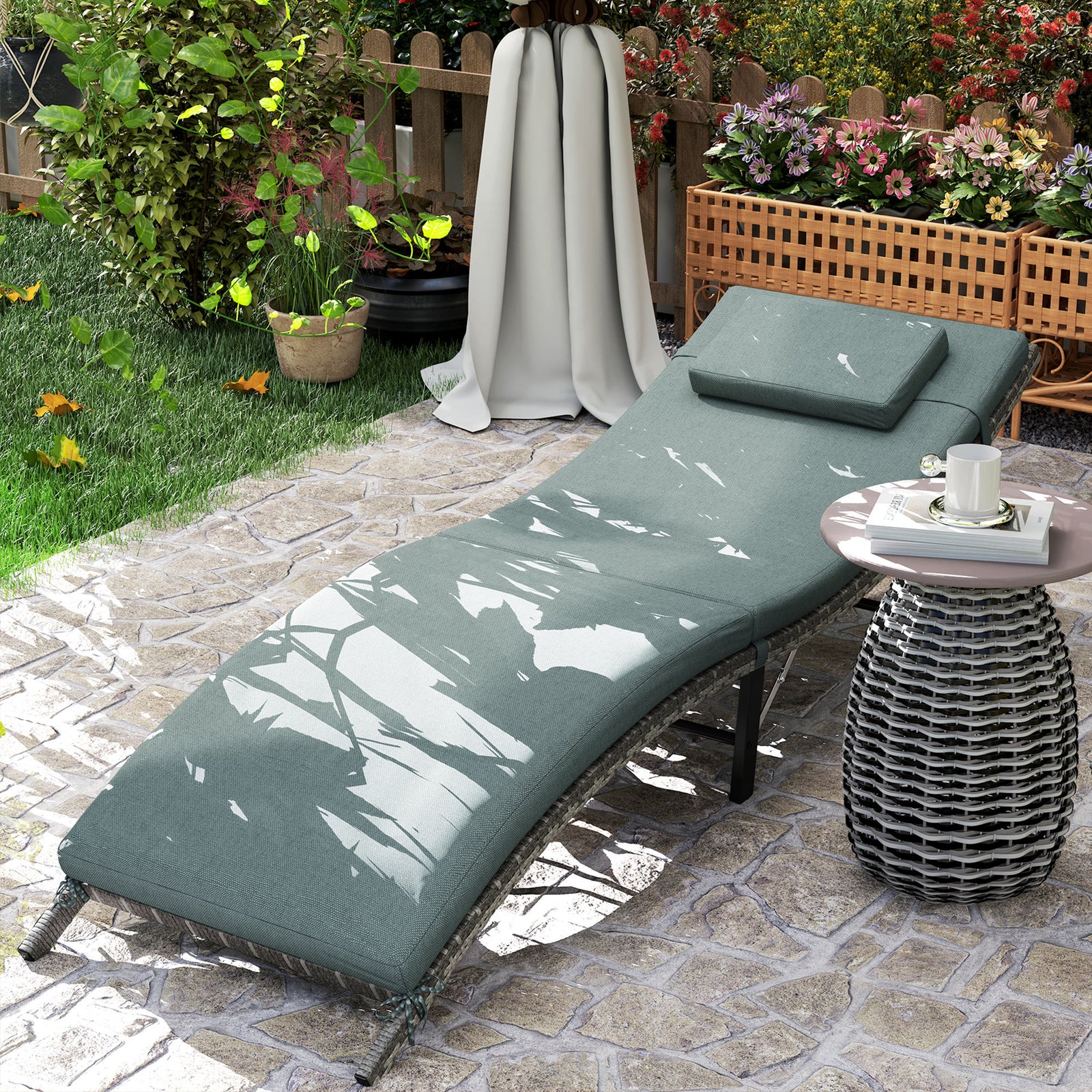 Mixed Grey Rattan Folding Sun Lounger