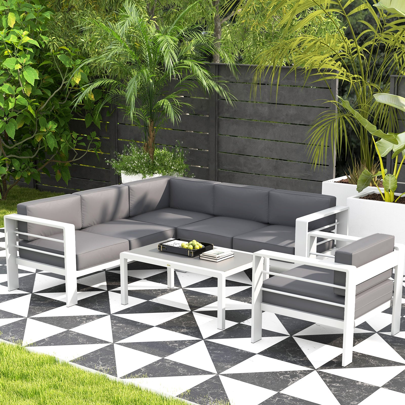 5 Pcs Garden Sofa Set W/ Cushions, Aluminium Furniture Sets | Light Slate Gray