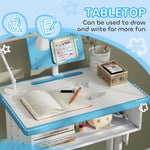 Kids Desk And Chair Set W/ Drawer, Book Stand, Pen Slot | Blue