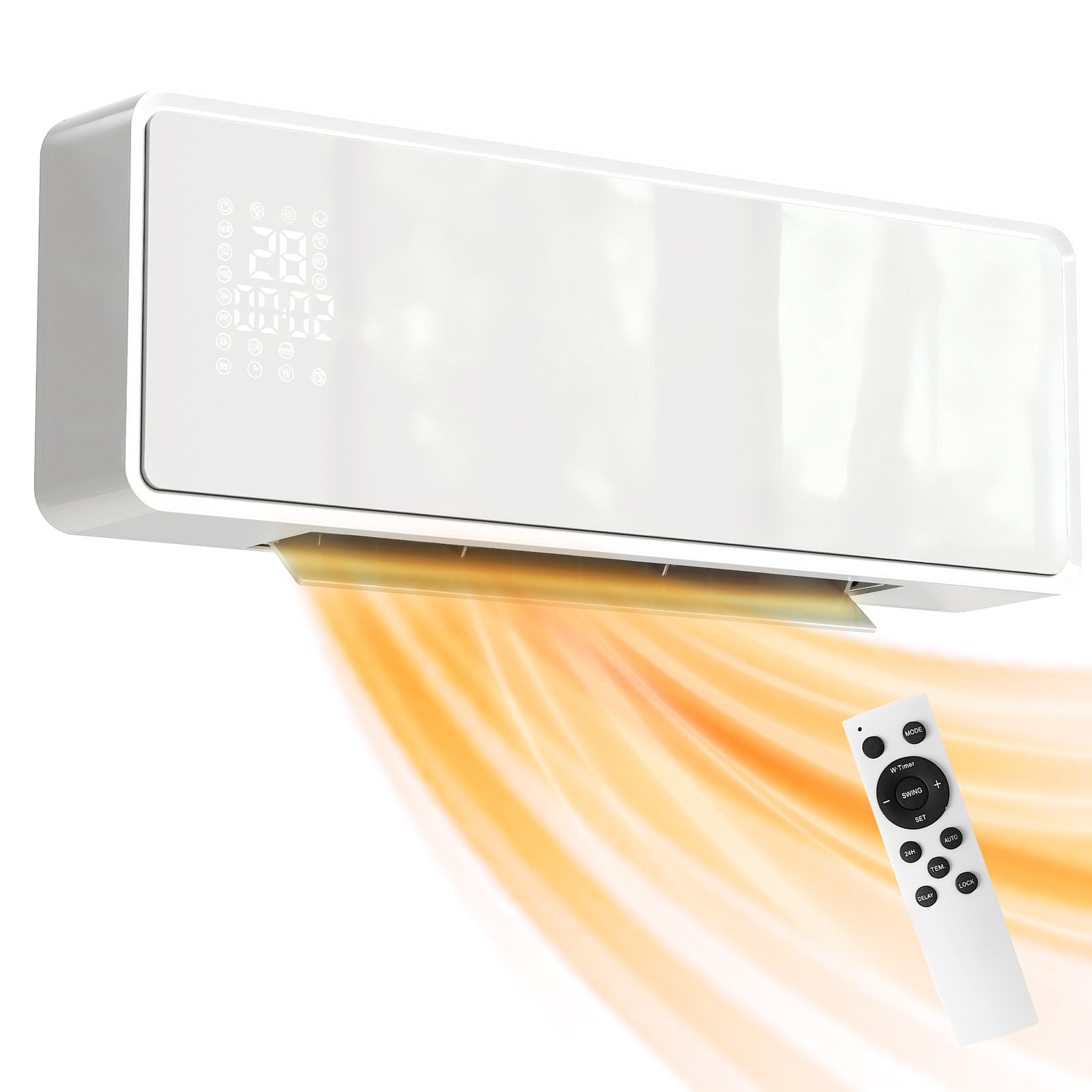 2000w Ceramic Electric Heater With Fan, Wall Mounted | White