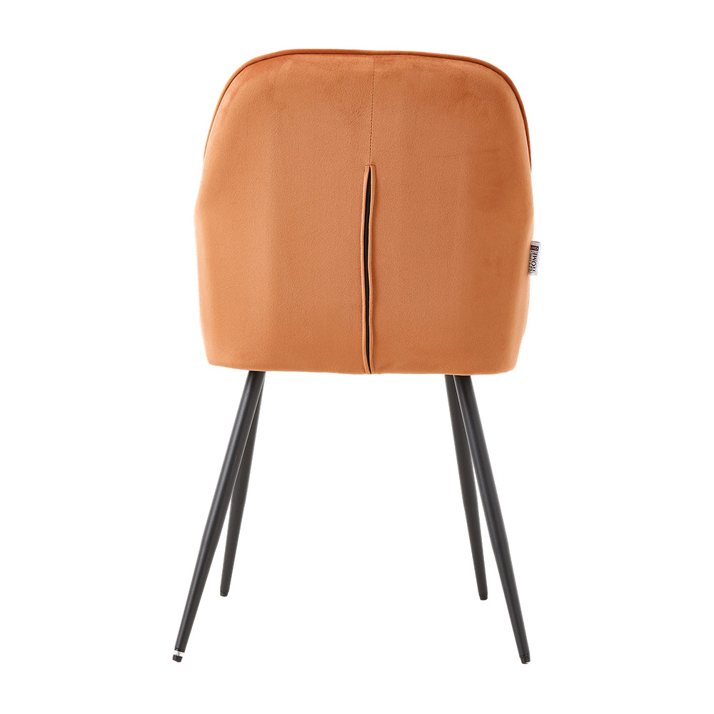 Set Of 2 Modern Velvet Dining Chairs With Armrests And Black Iron Legs | Orange