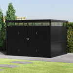 9.71 × 8.46 Ft Metal Garden Storage Shed Skylight Roof Shed,large Outdoor Tool House Flat Roof Storage & Lockable Door